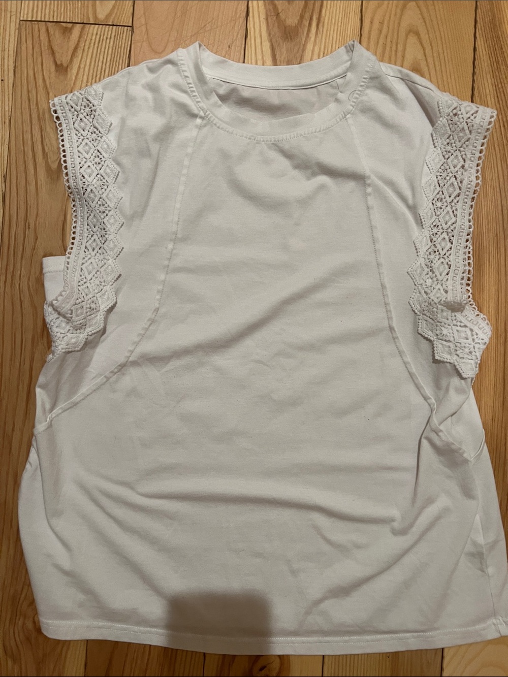 Women's White Crochet-Trim Sleeveless Top